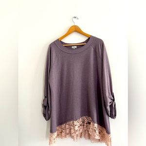 Lori Goldstein LOGO Lounge Long Sleeve Purple Women’s Blouse With Lace Size XL